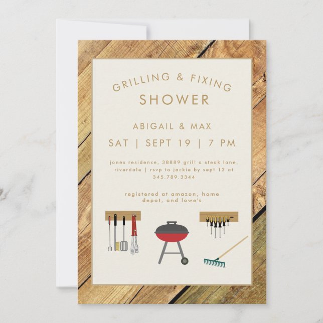 Rustic Grilling & Fixin Couples Wedding Shower II Invitation (Front)