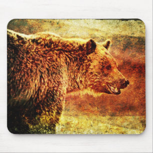 Rustic Grizzly Bear Art Mouse Pad