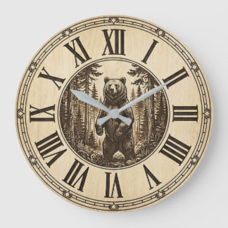 Rustic Grizzly Bear Wall Clock | Wood Style 