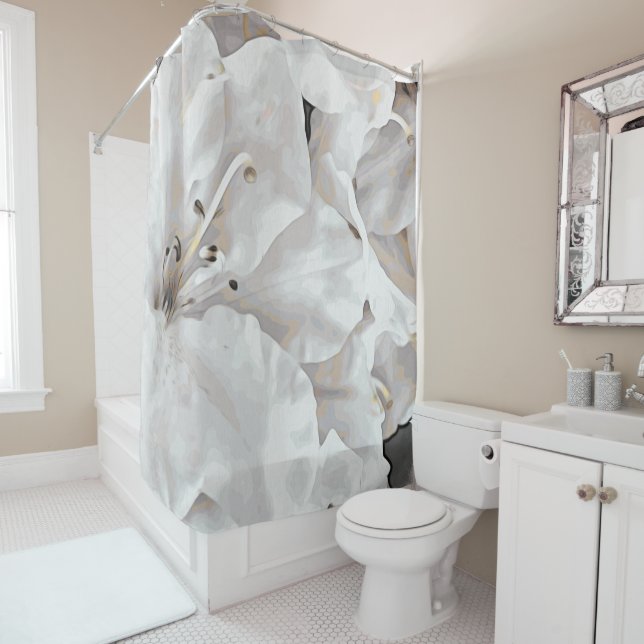 *~* Rustic Grunge Azalea Flowers White Neutral Shower Curtain (In Situ)