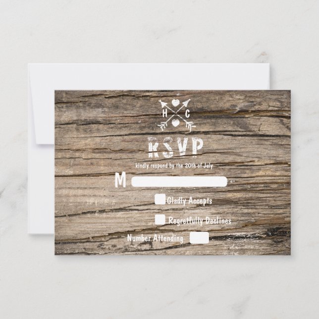 Rustic Grunge Country Wood Wooden RSVP Card (Front)