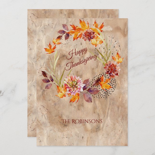 Rustic Grunge Fall Wreath Happy Thanksgiving Holiday Card (Front/Back)