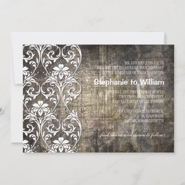Rustic Grunge Floral Wedding Invitation (Front)