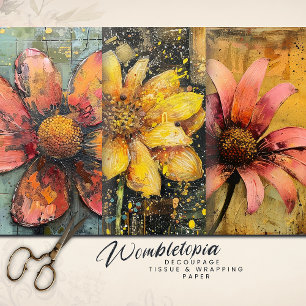 Rustic Grunge Gold Pink Abstract Floral Decoupage Wrapping Paper Sheet