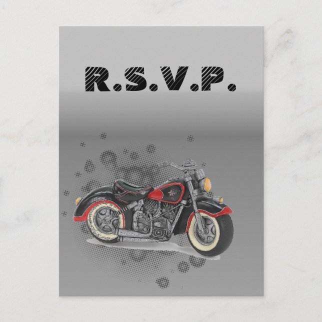 Rustic grunge Motorcyle Biker Wedding rsvp Invitation Postcard (Front)