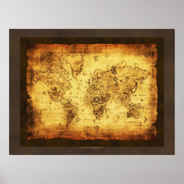 Rustic Grunge Old World Map Poster (large) (Front)