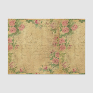 Rustic,grunge,paper,vintage,floral,text,roses,rose Tissue Paper