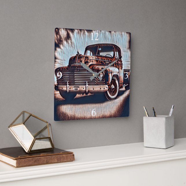 Rustic Grunge Truck - A Vintage Beauty Square Wall Clock (Office)