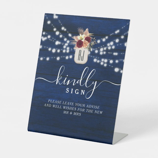 Rustic Guest Book Kindly Sign with Lights (Front)