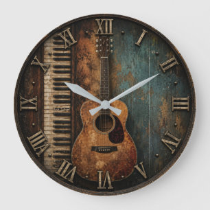 Rustic Guitar & Piano Music Large Clock