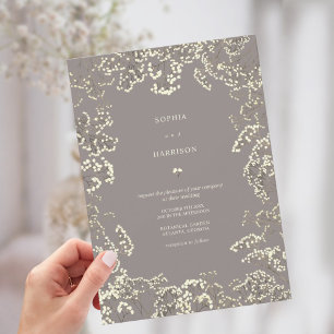 Rustic Gypsophila Amethyst Fall Wedding Invitation