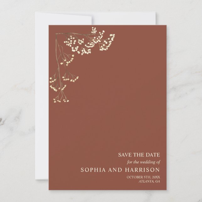 Rustic Gypsophila Terracotta Wedding  Save The Dat Date (Front)