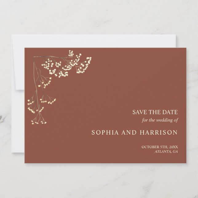 Rustic Gypsophila Terracotta Wedding  Save The Date (Front)