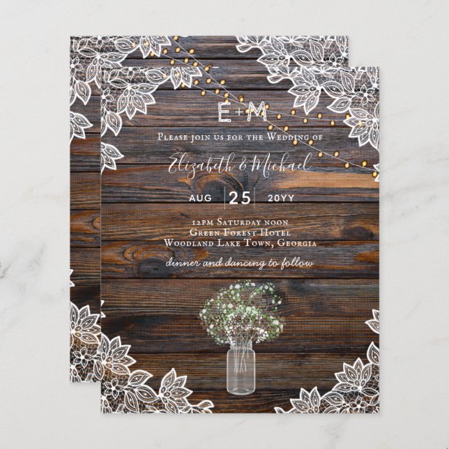 Rustic Gypsophila WOODLAND WEDDING BUDGET Invite (Front/Back)