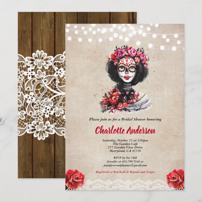 Rustic Halloween bridal shower invitation (Front/Back)