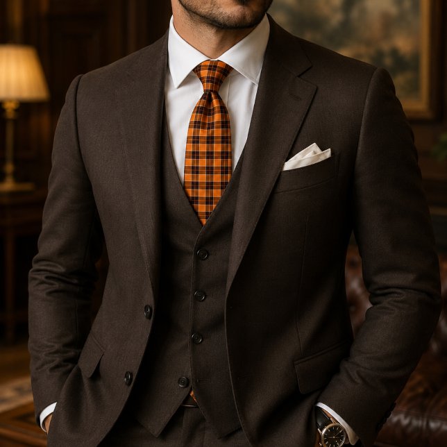 Rustic Halloween Orange and Brown Tartan Plaid  Tie (Creator Uploaded)