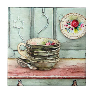 Rustic hand craft cool illustration of dish Retro Tile