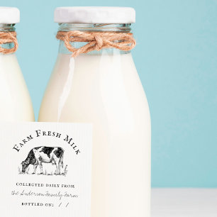 Rustic Hand-drawn Cow Family Farm Fresh Milk Rubber Stamp