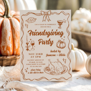 Rustic Hand Drawn Doodle Fall Friendsgiving Dinner Invitation