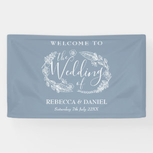 Rustic Hand-drawn Floral Garland Script Wedding Banner