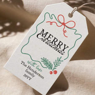Rustic Hand-drawn frame mistletoe Merry Christmas Gift Tags