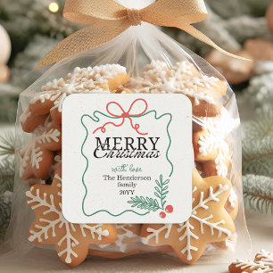 Rustic Hand-drawn frame mistletoe Merry Christmas  Square Sticker