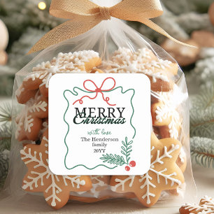 Rustic Hand-drawn frame mistletoe Merry Christmas Square Sticker