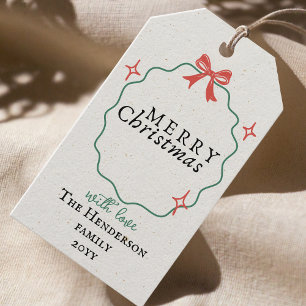 Rustic Hand-drawn frame ribbon Merry Christmas  Gift Tags