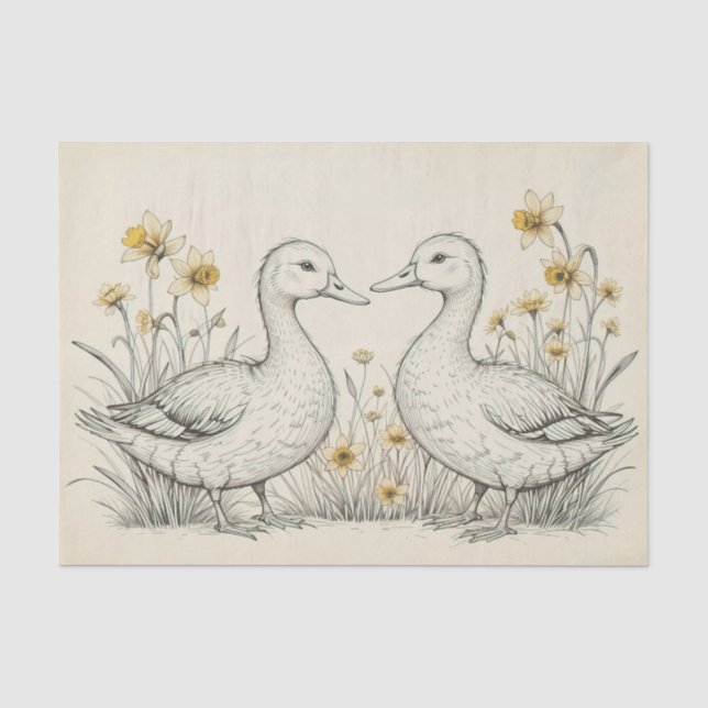 Rustic Hand Drawn Geese Sketch Tissue Paper (Front)