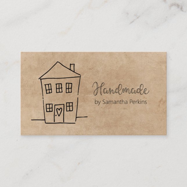 Rustic Hand Drawn Handmade Kraft Paper Business Card (Front)