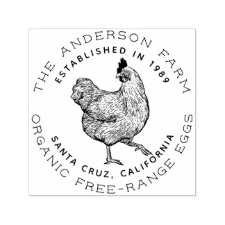 Rustic Hand-Drawn Hen | Custom Chicken Egg Farm Self-inking Stamp
