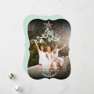 Rustic Hand Drawn Joy Calligraphy Foliage Photo Holiday Card