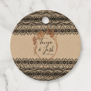 Rustic Hand Drawn Lace Rose Wreath Wedding Favour Tags