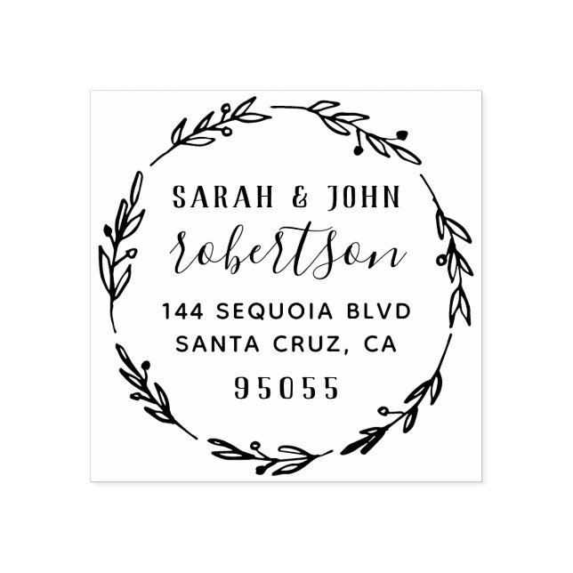 Rustic Hand Drawn Married Couple Return Address Rubber Stamp (Imprint)