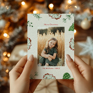 Rustic Hand-Drawn Mistletoe  Pine Christmas Photo  Holiday Card