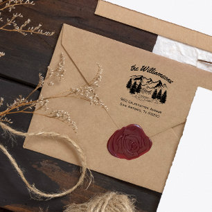 Rustic Hand-drawn Mountain & Forest Return Address Self-inking Stamp