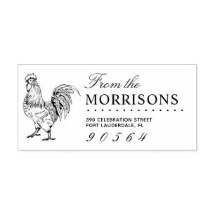 Rustic Hand-drawn Rooster Name Return Address Rubber Stamp