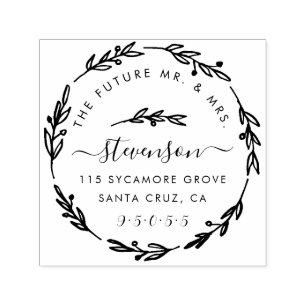 Rustic Hand Drawn Wedding Wreath Return Address Self-inking Stamp