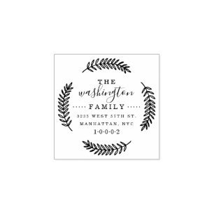 Rustic Hand Drawn Wreath Family Return Address Rubber Stamp