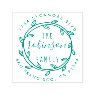 Rustic Hand Drawn Wreath Family Return Address Self-inking Stamp