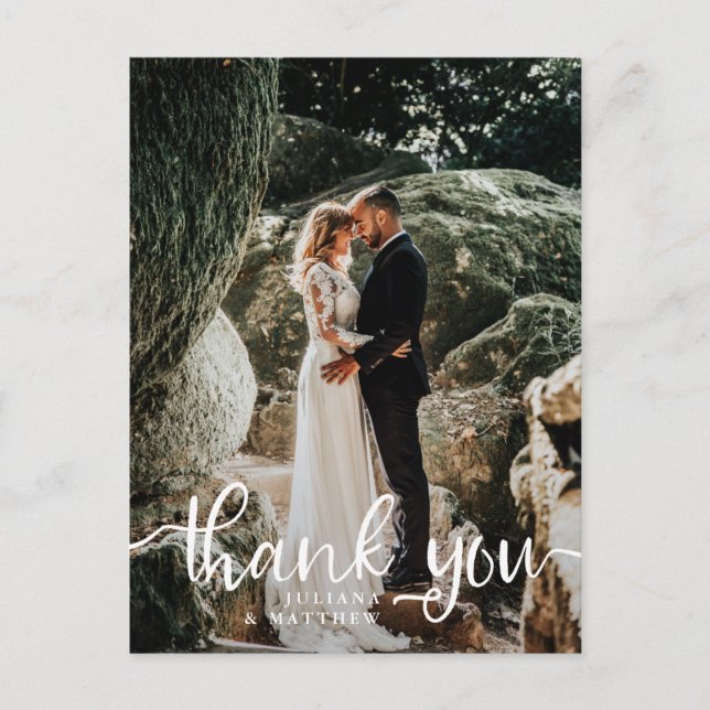 Rustic Hand Lettered Wedding Photo Thank You Postcard (Front)