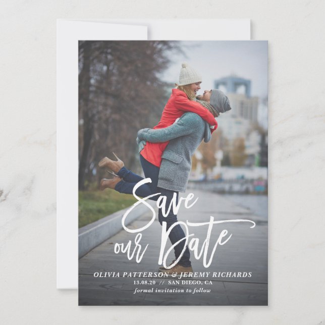Rustic Hand Lettering Photo Save Our Date II Save The Date (Front)