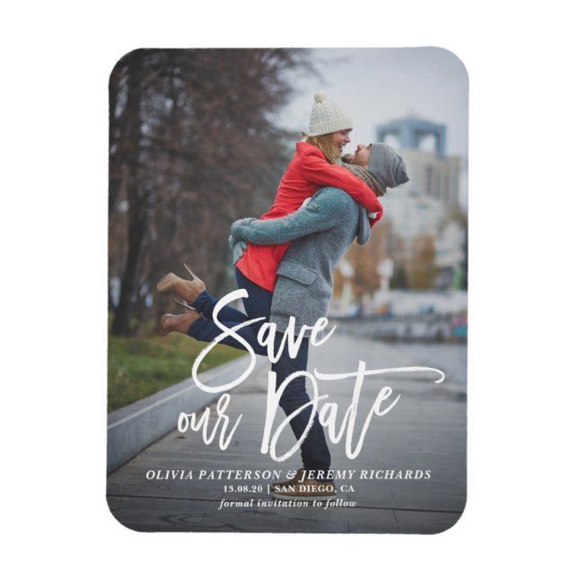 Rustic Hand Lettering Photo Save Our Date Magnet (Vertical)