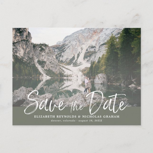 Rustic Hand Lettering Photo Save The Date Postcard (Front)