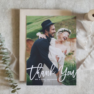 Rustic Hand Lettering Photo Wedding Thank You Card