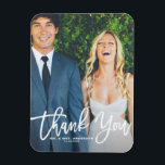 Rustic Hand Lettering Photo Wedding Thank You Magnet<br><div class="desc">Celebrate your love and show gratitude with our customisable photo wedding thank you magnet! This unique keepsake is perfect for reminding your loved ones of your special day while expressing your heartfelt thanks in a memorable way. It features white rustic calligraphy. Personalise it by adding your wedding details. This photo...</div>