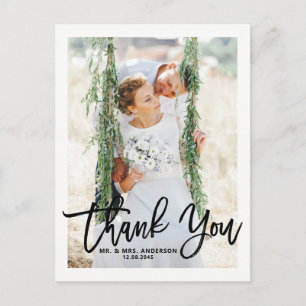 Rustic Hand Lettering Photo Wedding Thank You Postcard