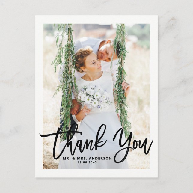 Rustic Hand Lettering Photo Wedding Thank You Postcard (Front)