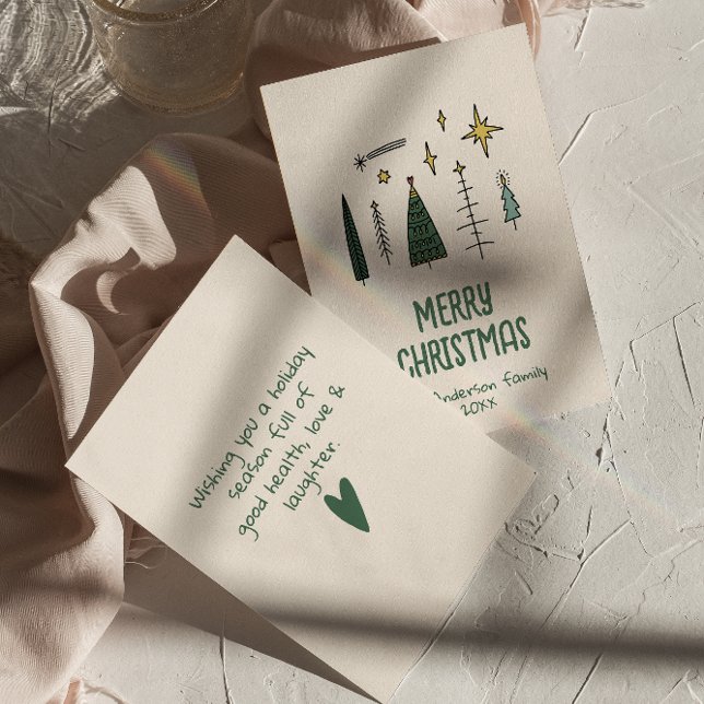 Rustic Hand Painted Green Christmas Tree Non-Photo Holiday Card (Creator Uploaded)