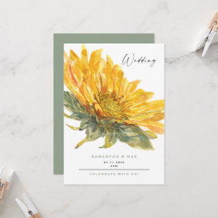Rustic Hand Painted Sunflower Sage Wedding Invitation
